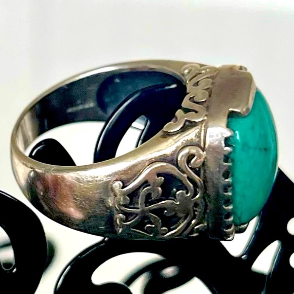 Silpada Vintage Rare .925 Sterling Silver Genuine Turquoise Filagree Ring Sz7.75 - Picture 4 of 9
